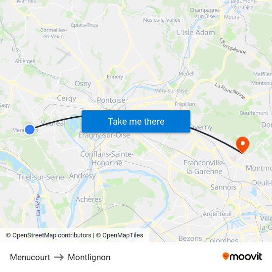 Menucourt to Montlignon map