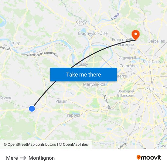 Mere to Montlignon map
