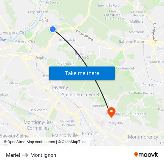 Meriel to Montlignon map
