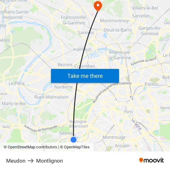 Meudon to Montlignon map