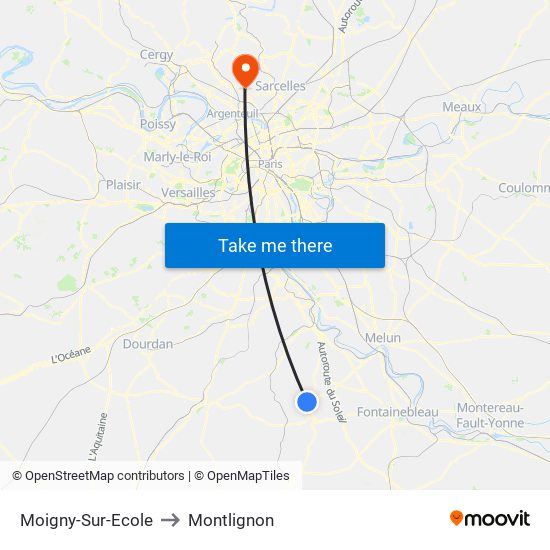 Moigny-Sur-Ecole to Montlignon map