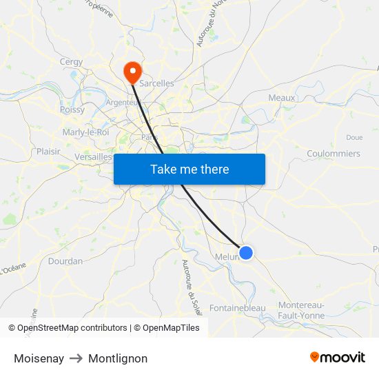 Moisenay to Montlignon map