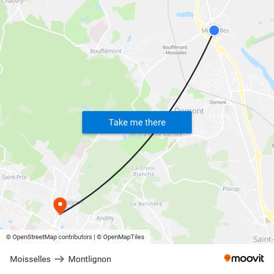 Moisselles to Montlignon map