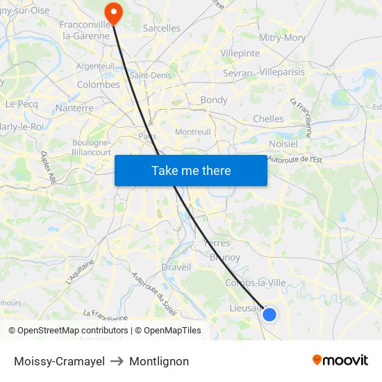 Moissy-Cramayel to Montlignon map