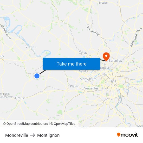 Mondreville to Montlignon map