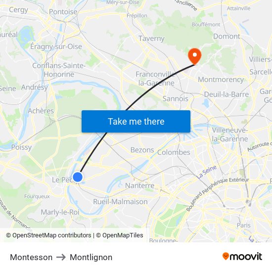 Montesson to Montlignon map