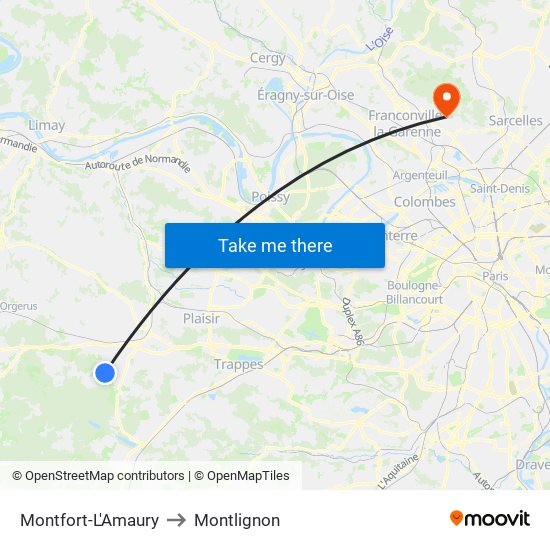 Montfort-L'Amaury to Montlignon map