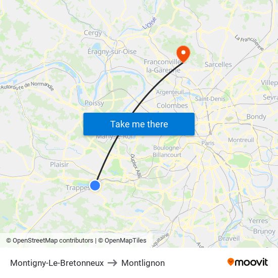 Montigny-Le-Bretonneux to Montlignon map