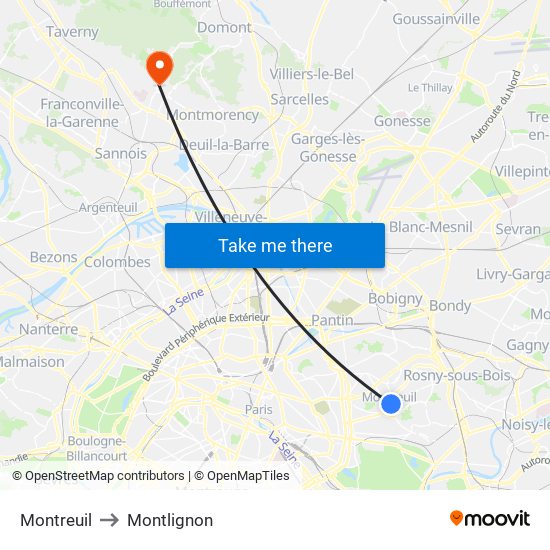 Montreuil to Montlignon map