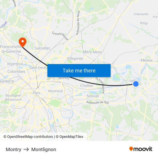 Montry to Montlignon map