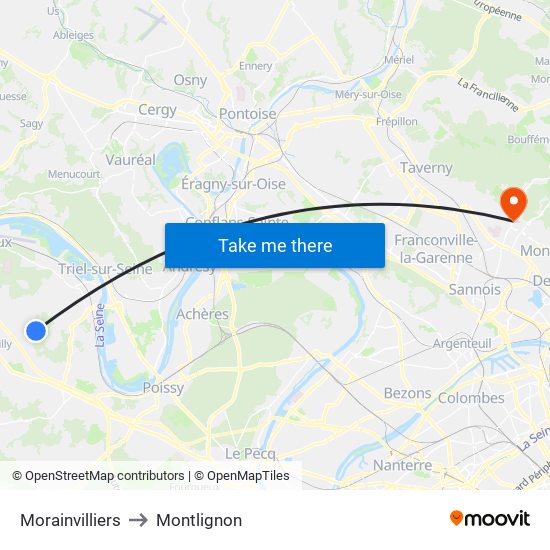Morainvilliers to Montlignon map