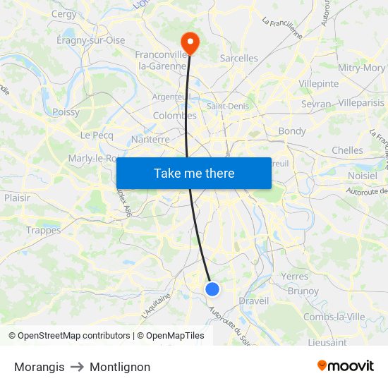 Morangis to Montlignon map