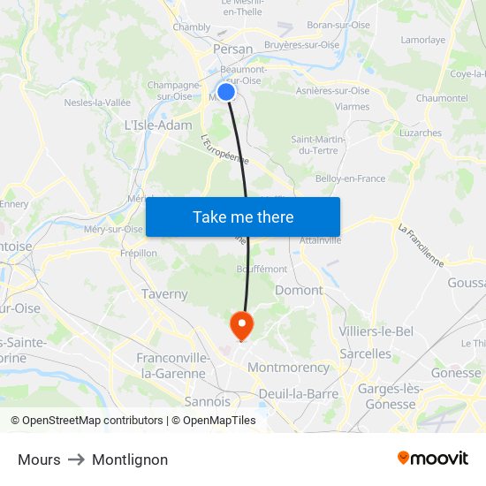 Mours to Montlignon map