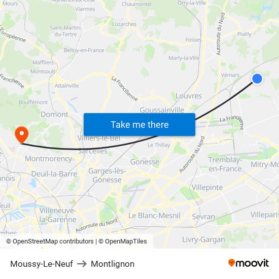Moussy-Le-Neuf to Montlignon map