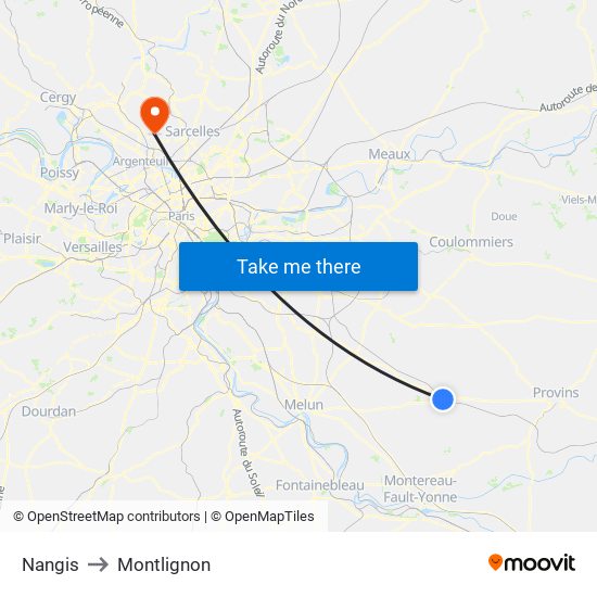 Nangis to Montlignon map