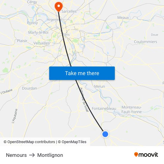 Nemours to Montlignon map