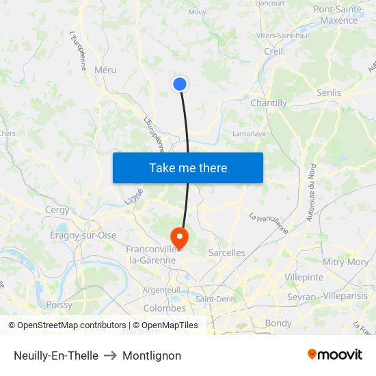 Neuilly-En-Thelle to Montlignon map