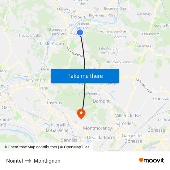 Nointel to Montlignon map