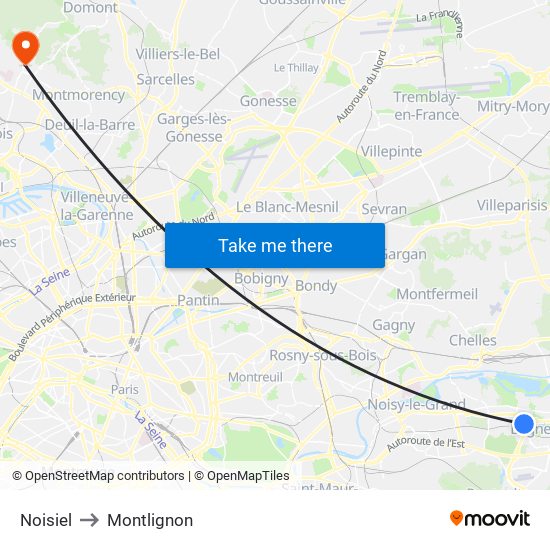 Noisiel to Montlignon map
