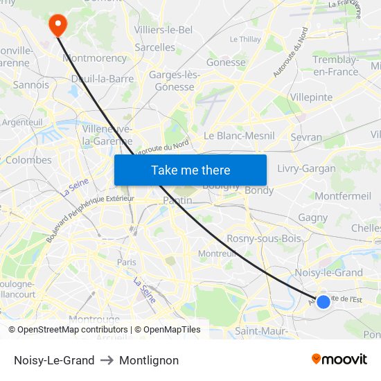 Noisy-Le-Grand to Montlignon map