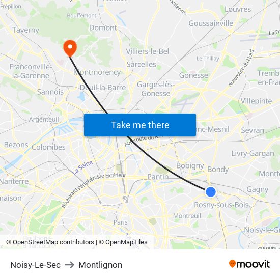 Noisy-Le-Sec to Montlignon map