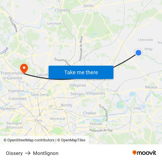 Oissery to Montlignon map