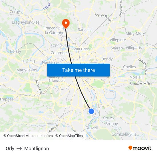 Orly to Montlignon map