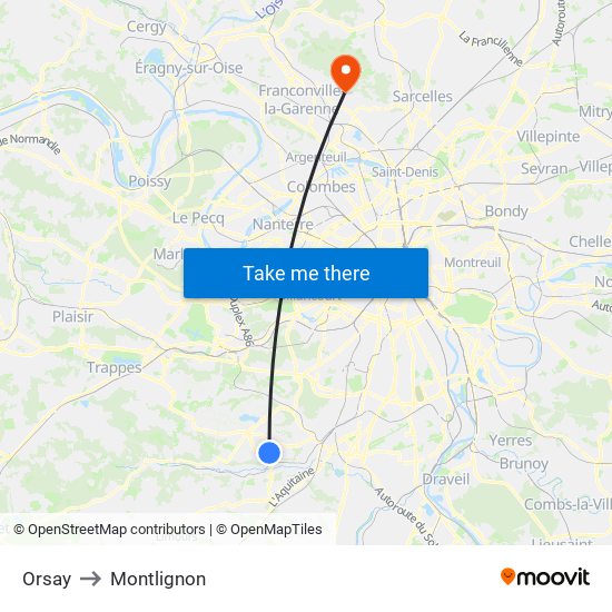 Orsay to Montlignon map