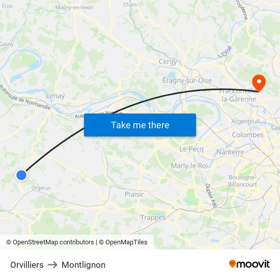Orvilliers to Montlignon map