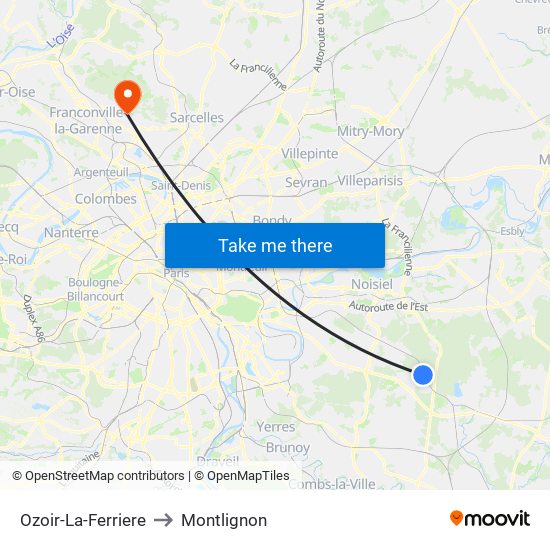Ozoir-La-Ferriere to Montlignon map