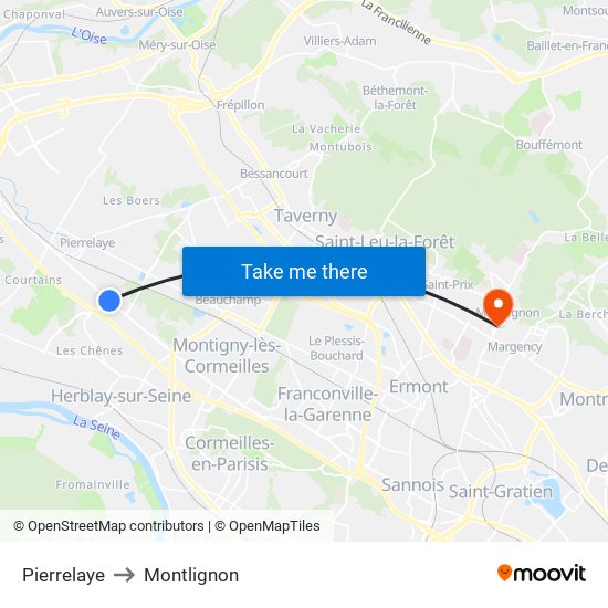 Pierrelaye to Montlignon map