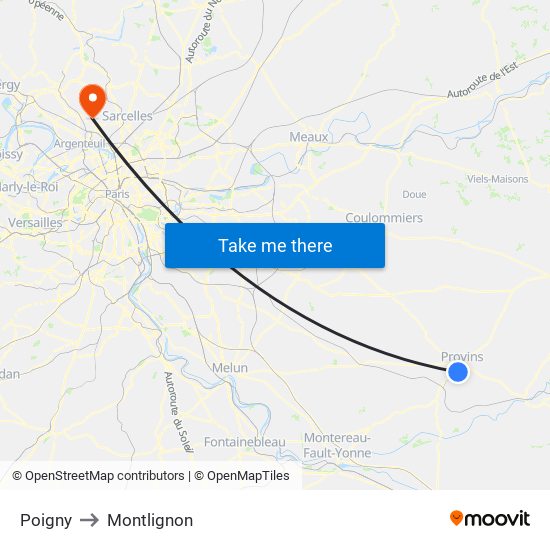 Poigny to Montlignon map