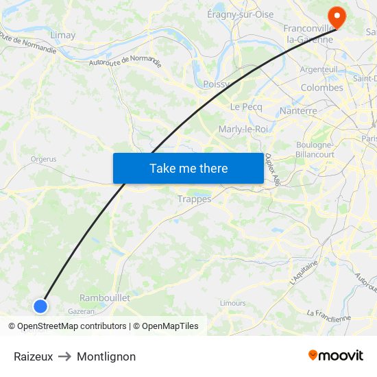 Raizeux to Montlignon map