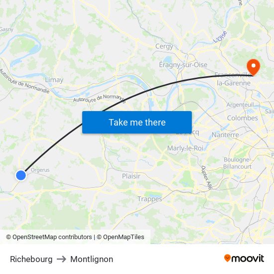 Richebourg to Montlignon map