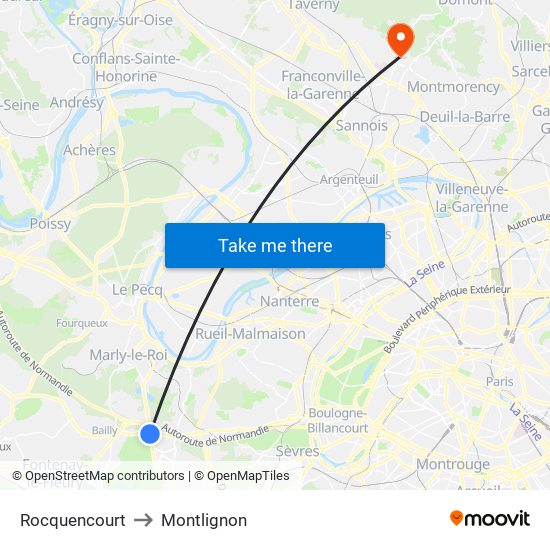 Rocquencourt to Montlignon map