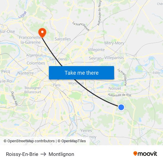 Roissy-En-Brie to Montlignon map