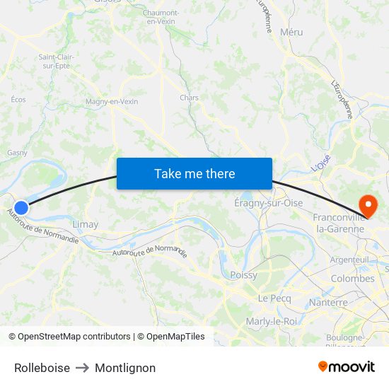 Rolleboise to Montlignon map