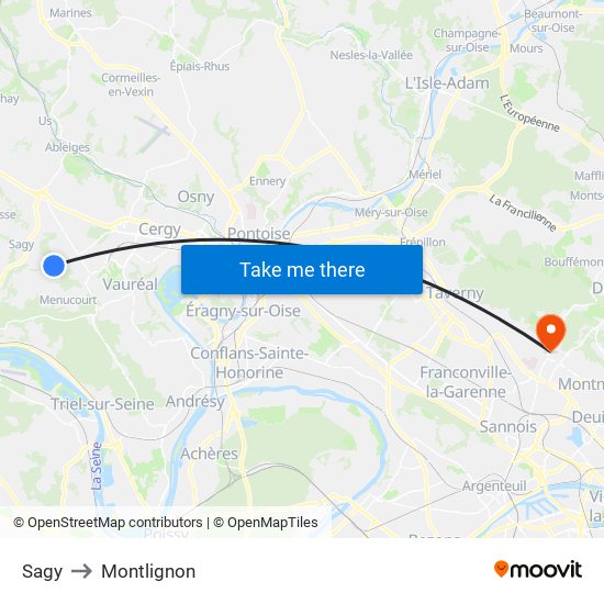 Sagy to Montlignon map