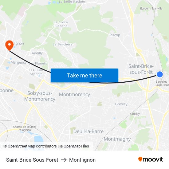 Saint-Brice-Sous-Foret to Montlignon map