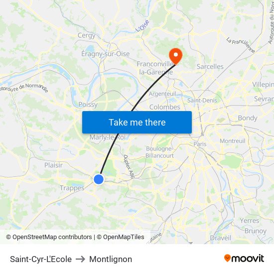 Saint-Cyr-L'Ecole to Montlignon map
