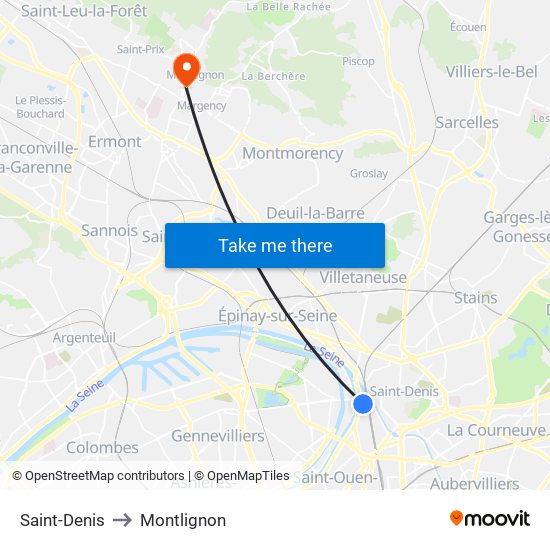 Saint-Denis to Montlignon map