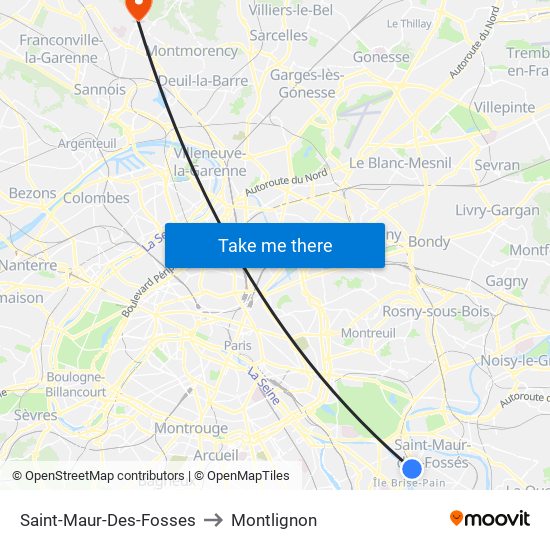 Saint-Maur-Des-Fosses to Montlignon map