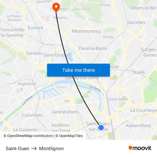 Saint-Ouen to Montlignon map