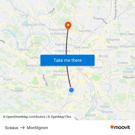 Sceaux to Montlignon map