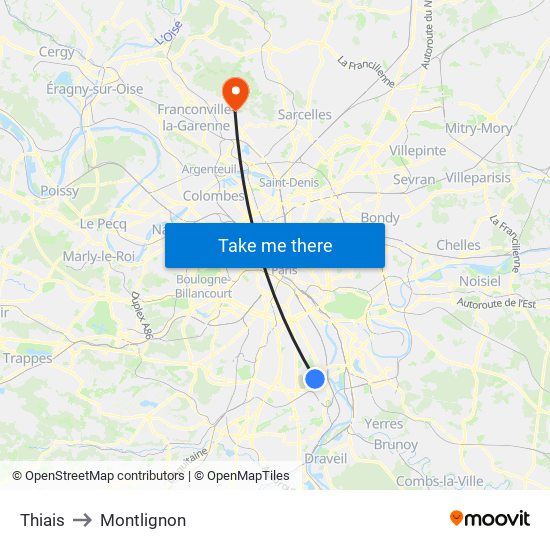 Thiais to Montlignon map