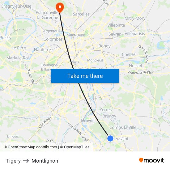 Tigery to Montlignon map