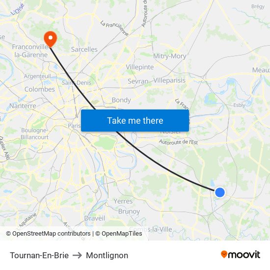 Tournan-En-Brie to Montlignon map