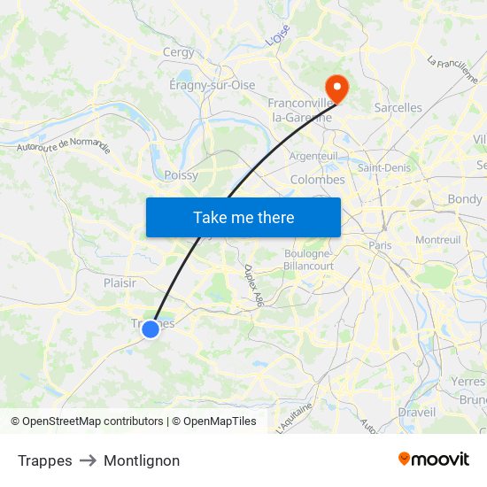 Trappes to Montlignon map