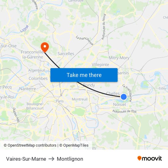 Vaires-Sur-Marne to Montlignon map