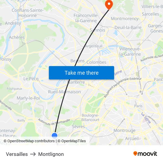 Versailles to Montlignon map